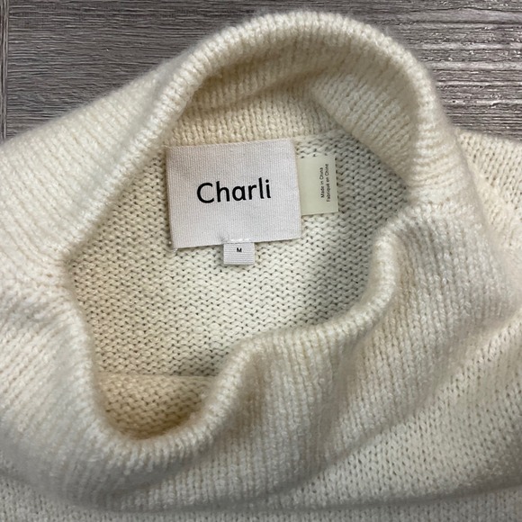 Charli Mock Neck Sleeveless Sweater Vest Womens Medium Ivory Wool Cashmere Cozy - Picture 3 of 8